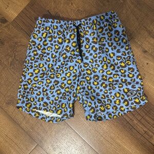 PACSUN BLUE GOLD CHEETAH PRINT LINED SWIM TRUNK